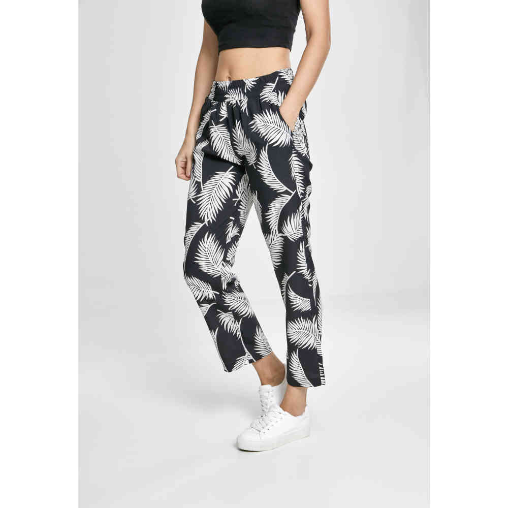 Urban Classics - Elastic Waist AOP Capri broek - Zwart/Wit